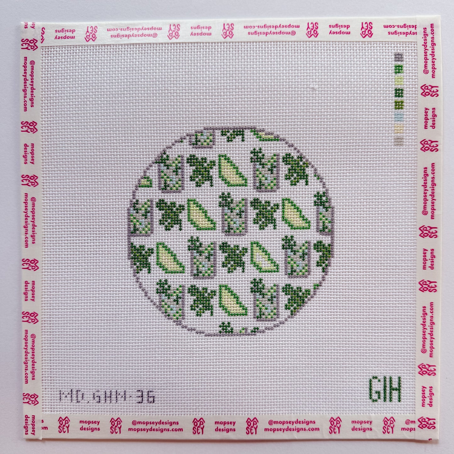 Green Heart Needlepoint: Mint Mojito Round Coaster