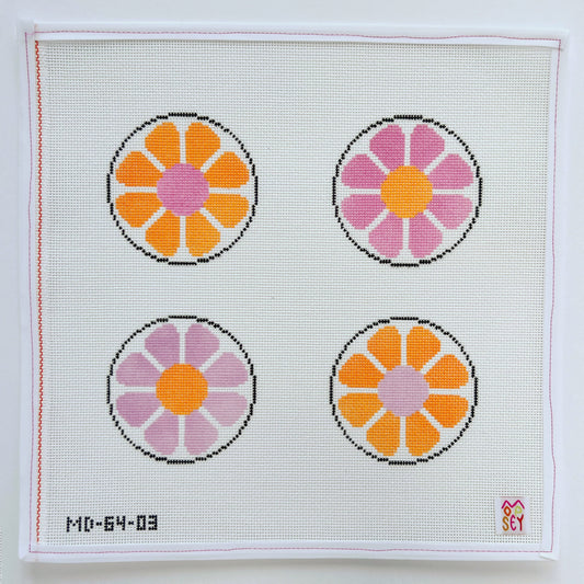 Mod Floral Coasters - Orange & Pink