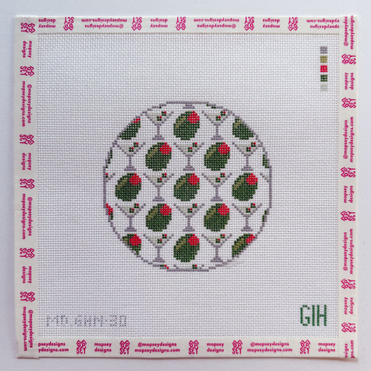 Green Heart Needlepoint: Dirty Martini Round Coaster